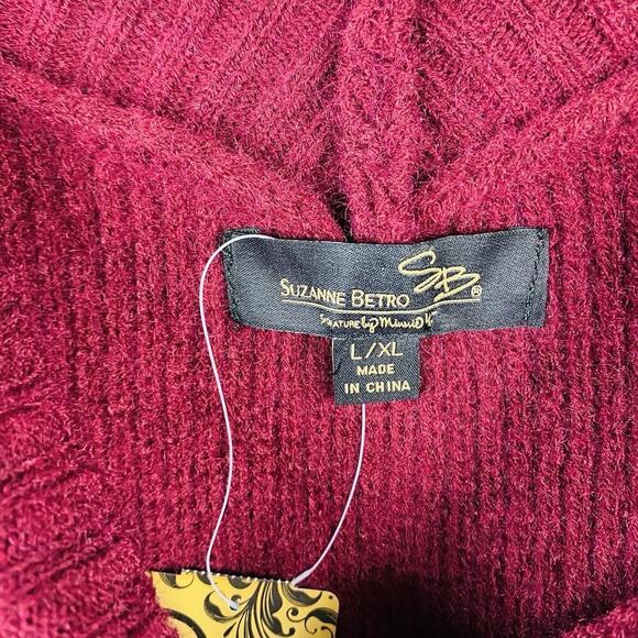 Suzanne Betro Size Large XL Lacing Detail V-Neck Sweater Burgundy Red - Picture 4 of 5